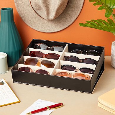 8 Slot Sunglasses Display Case for Multiple Eyeglasses, Sunglass Storage Case for Women, Men, Black (12.6 x 9.8 In)
