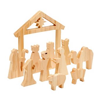 11 pc Mini Wood Nativity Scene for DIY Christmas Crafts, Holiday Decor