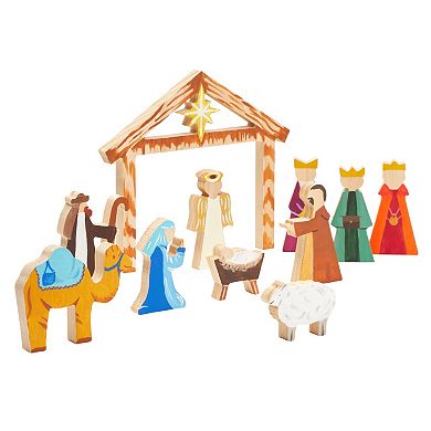 11 Piece Mini Wood Nativity Scene for DIY Christmas Crafts, Holiday Decor