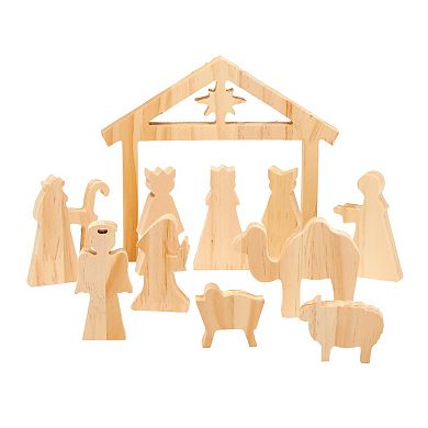 11 Piece Mini Wood Nativity Scene for DIY Christmas Crafts, Holiday Decor
