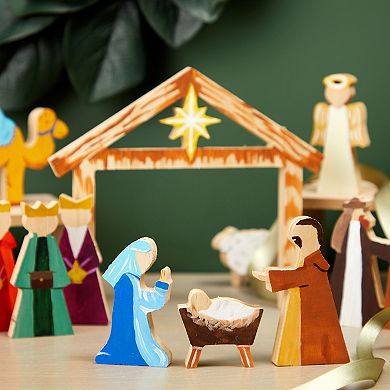 11 Piece Mini Wood Nativity Scene for DIY Christmas Crafts, Holiday Decor