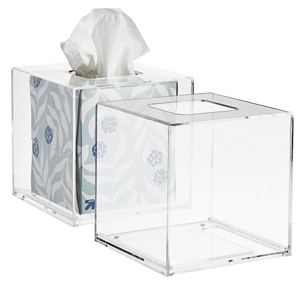 2 Pack Clear Tissue Box Holder, Square Tissue Dispenser for Bathroom, 5