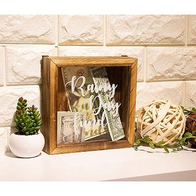 Genie Crafts Wooden Shadow Box Bank, Rainy Day Fund (7.1 x 1.8 Inches)