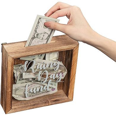 Genie Crafts Wooden Shadow Box Bank, Rainy Day Fund (7.1 x 1.8 Inches)