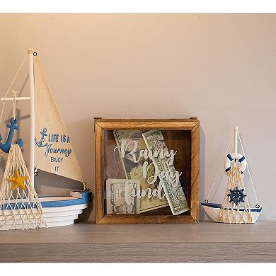 Genie Crafts Wooden Shadow Box Bank, Rainy Day Fund (7.1 x 1.8 Inches)