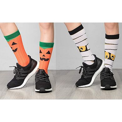 3 Pairs Halloween Crew Socks Men and Women, Pumpkin, Monster, Mummy Novelty Gift (Unisex)