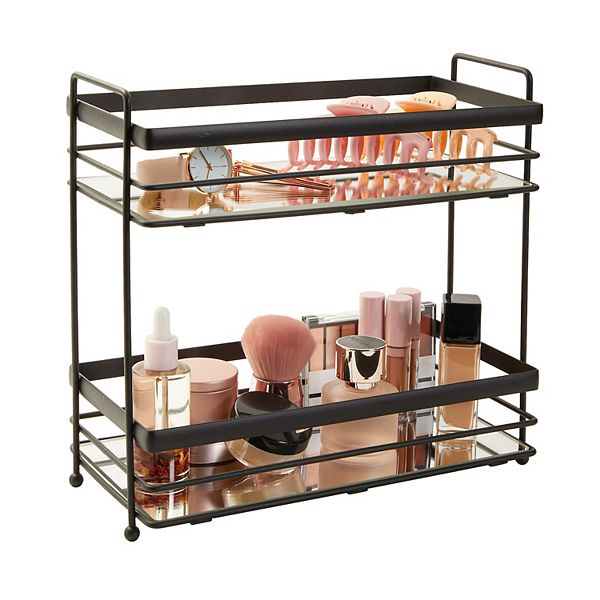 Matte Black 2Tier Mirrored Tray for Vanity, Bathroom Countertop