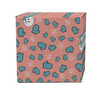 Napkin Set of 4, 100% Cotton, 20x20", Cute Winter Snowmen and Mittens