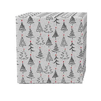 Napkin Set of 4, 100% Cotton, 20x20", Christmas Tree Doodles