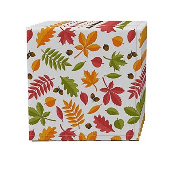 Napkin Set of 4, 100% Cotton, 20x20", Variety of Leaves