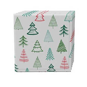 Napkin Set of 4, 100% Cotton, 20x20", Fir Tree Doodles