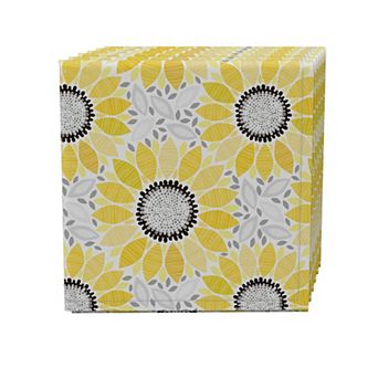 Napkin Set of 4, 100% Cotton, 20x20", Abstract Sunflowers