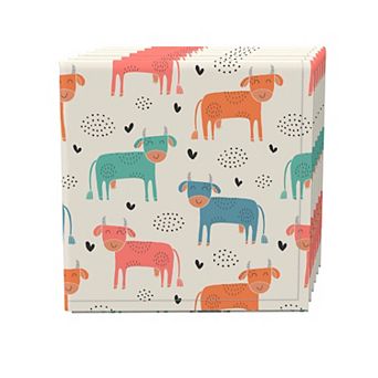 Napkin Set of 4, 100% Cotton, 20x20", Happy Cows