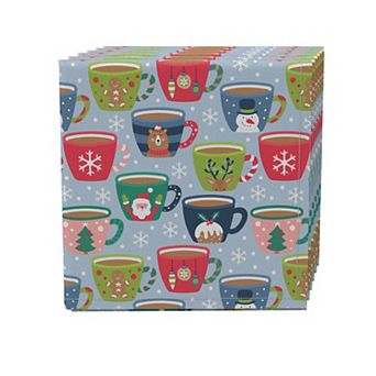 Napkin Set of 4, 100% Cotton, 20x20", Holiday Hot Cocoa Mugs