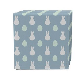 Napkin Set of 4, 100% Cotton, 20x20", Blue Patterned Bunnies & Eggs
