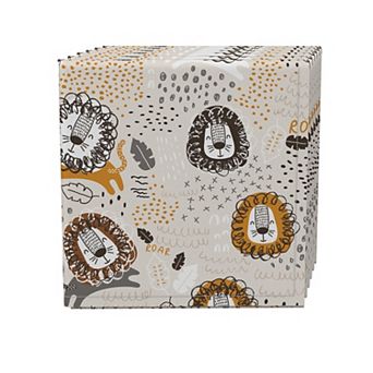 Napkin Set of 4, 100% Cotton, 20x20", Doodle Lions