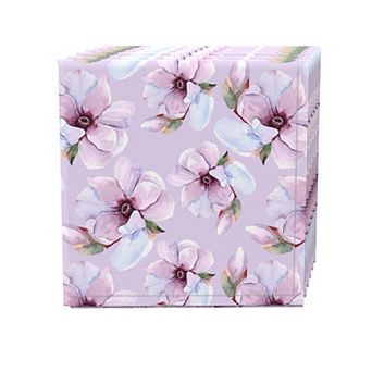 Napkin Set of 4, 100% Cotton, 20x20", Brush Stroke Purple Flowers