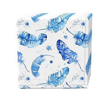 Napkin Set of 4, 100% Cotton, 20x20", Blue Watercolor Feathers