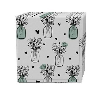 Napkin Set of 4, 100% Cotton, 20x20", Bouquets in Jars