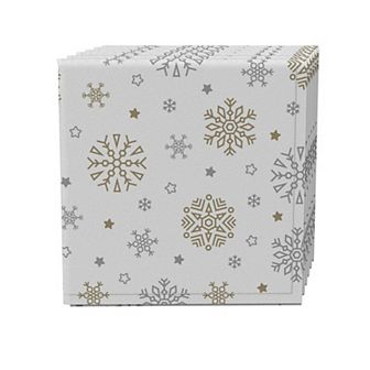 Napkin Set of 4, 100% Cotton, 20x20", Gold and Silver Snowflakes