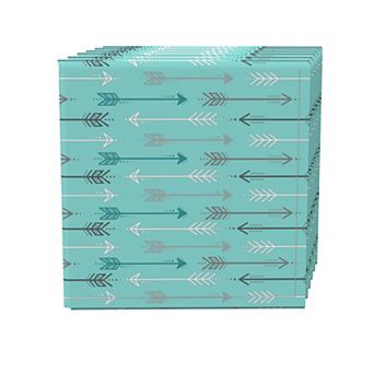 Napkin Set of 4, 100% Cotton, 20x20", Arrows on Teal Background