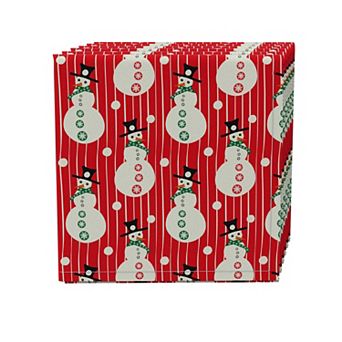 Napkin Set of 4, 100% Cotton, 20x20", Snowman Stripe