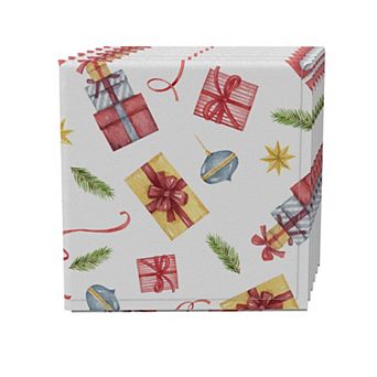 Napkin Set of 4, 100% Cotton, 20x20", Christmas Gifts Illustration