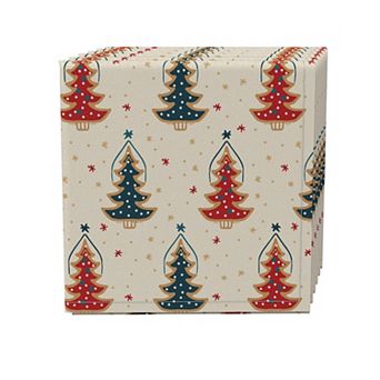 Napkin Set of 4, 100% Cotton, 20x20", Hand Drawn Christmas Trees