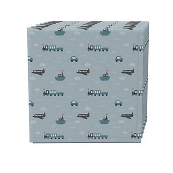 Napkin Set of 4, 100% Cotton, 20x20", Blue Transportation Vehicles