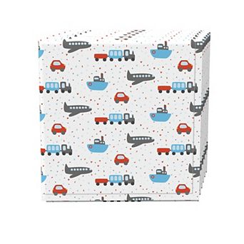 Napkin Set of 4, 100% Cotton, 20x20", Colorful Trains, Planes, Cars & Boats