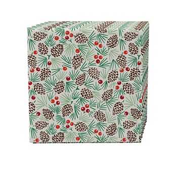 Napkin Set of 4, 100% Cotton, 20x20", Holiday Foliage & Berries