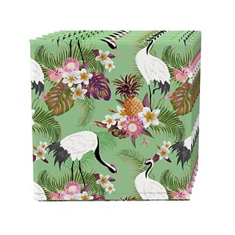 Napkin Set of 4, 100% Cotton, 20x20", Japanese Crane & Flowers