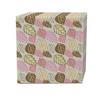 Napkin Set of 4, 100% Cotton, 20x20", Illustrated Pink Leaves