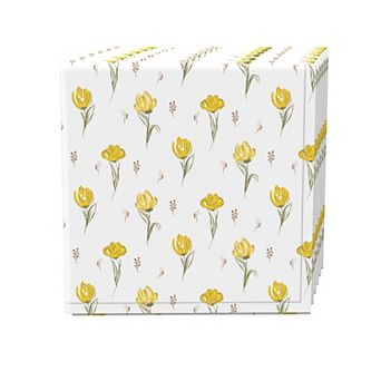 Napkin Set of 4, 100% Cotton, 20x20", Hand Drawn Yellow Tulips