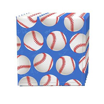 Napkin Set of 4, 100% Cotton, 20x20", Baseballs Blue