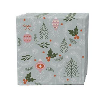 Napkin Set of 4, 100% Cotton, 20x20", Vintage Ornaments