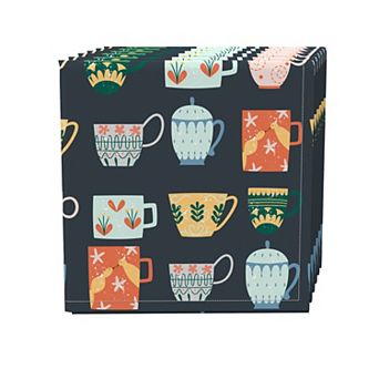 Napkin Set of 4, 100% Cotton, 20x20", Decorated Ceramic Mugs