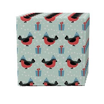 Napkin Set of 4, 100% Cotton, 20x20", Winter Cardinals & Presents