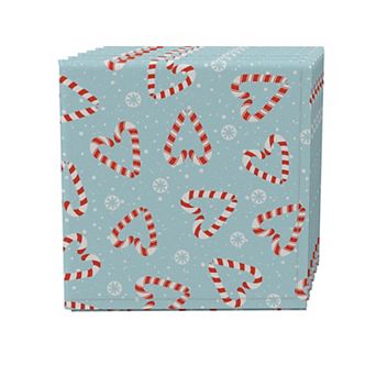 Napkin Set of 4, 100% Cotton, 20x20", Candy Cane Hearts