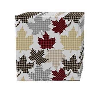 Napkin Set of 4, 100% Cotton, 20x20", Houndstooth Maple Leaves