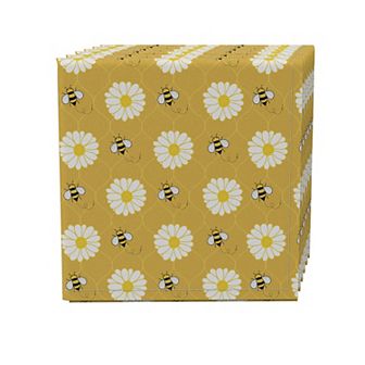 Napkin Set of 4, 100% Cotton, 20x20", Bumble Bees & Daisies