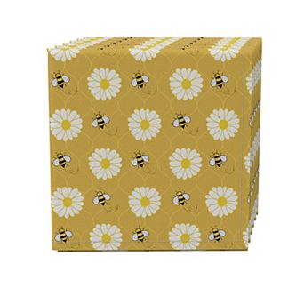 Napkin Set of 4, 100% Cotton, 20x20", Bumble Bees & Daisies