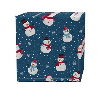 Napkin Set of 4, 100% Cotton, 20x20", Snowmen in a Winter Wonderland