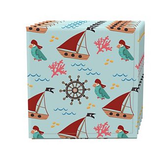 Napkin Set of 4, 100% Cotton, 20x20", Cartoon Pirate Ships