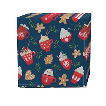 Napkin Set of 4, 100% Cotton, 20x20", Warm and Cozy Holiday Mugs
