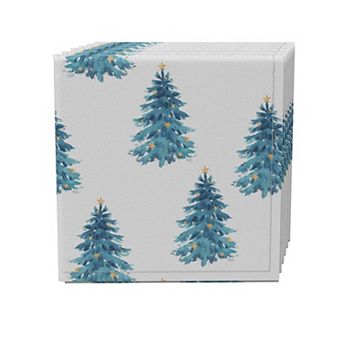 Napkin Set of 4, 100% Cotton, 20x20", Watercolor Christmas Trees