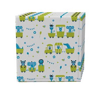 Napkin Set of 4, 100% Cotton, 20x20", Cartoon Animals & Trains