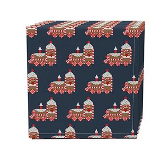 Napkin Set of 4, 100% Cotton, 20x20", Christmas Gingerbread Train