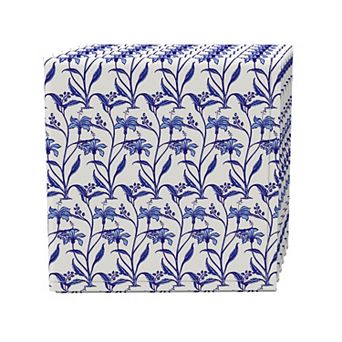 Napkin Set of 4, 100% Cotton, 20x20", Lilies in Blue Hues