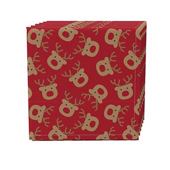Napkin Set of 4, 100% Cotton, 20x20", Festive Reindeer Allover